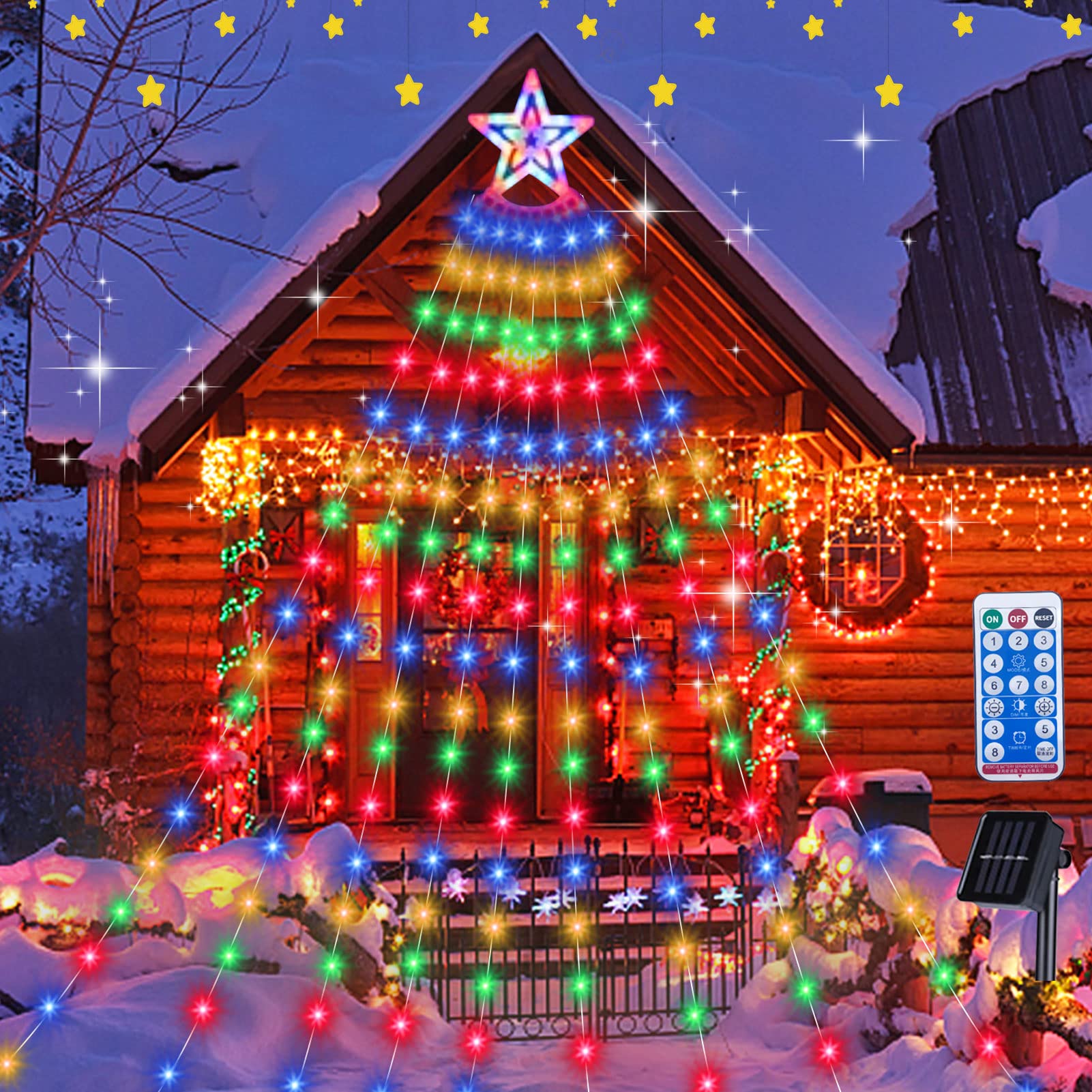 

Setiepp Уличные солнечные рождественские огни, 350 светодиодов, 8 режимов, 3,5 м x 9 светодиодов, пульт дистанционного управления, автоматическое включение ночью, стильное Рождество