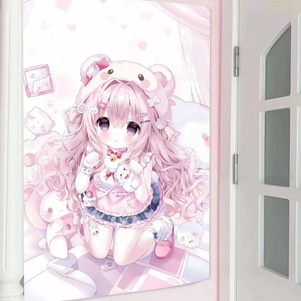 

Original Galgame Cute Anime Girl Tapestry Pink Lolita Style Wall Hanging Kawaii Room Aesthetic Background Cloth 74x94cm(29x37in)