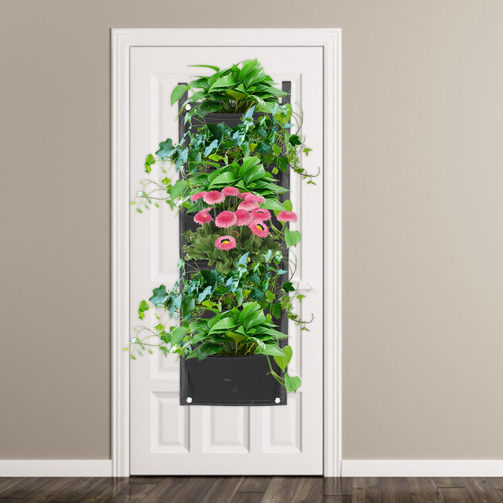 

6 Pockets Vertical Plant Grow Bags Container Wall Hanging Planter for Outdoor GardenBlack чёрный