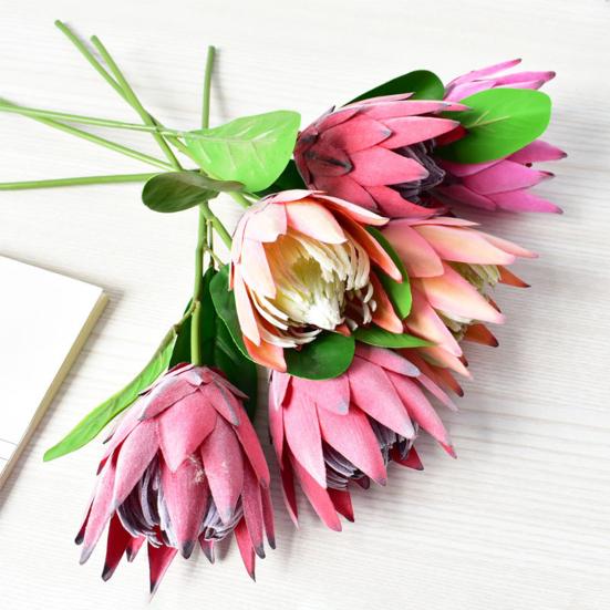 Artificial King Protea Flowers Lifelike Tropical Floral Arrangements Faux Protea Cynaroide with Stem for Wedding Centerpiece Home Office Table Decor