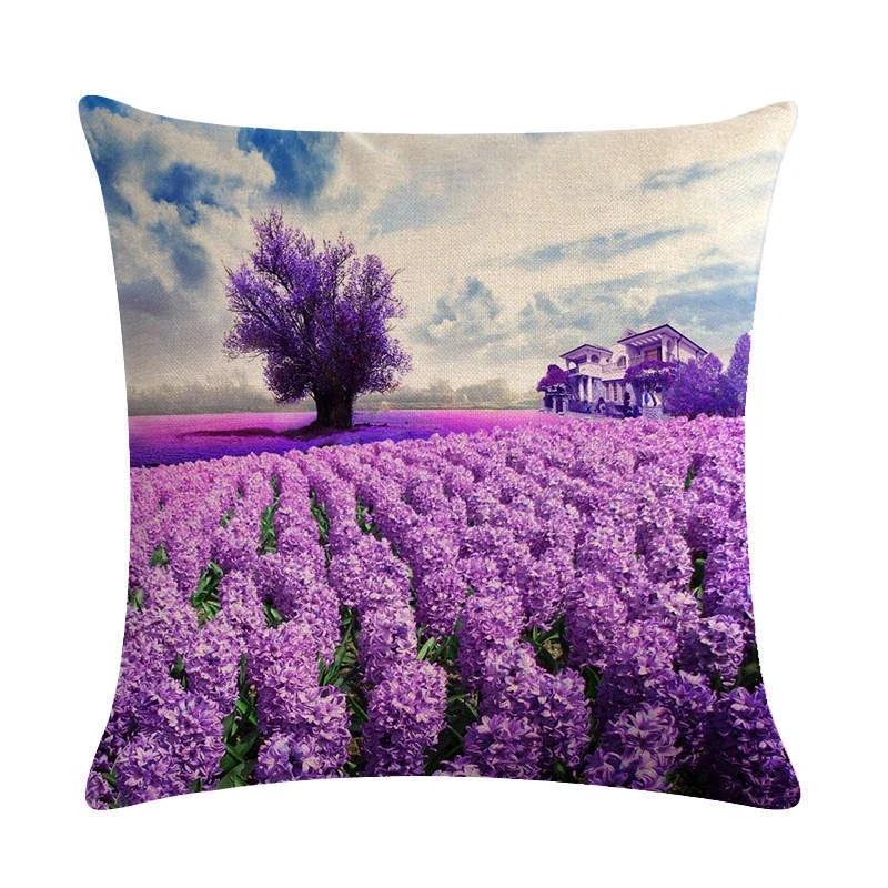Schönes Lavendelmuster Leinen Überwurf Kissenbezug Auto Wohnzimmer Schlafzimmer Sofa Dekorative Kissenhülle 45*45cm