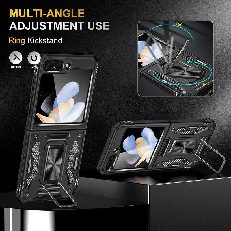 Lens Protection Ring Rotating Stand Phone Folding Armor Case for Samsung Galaxy Z Flip 7 FE / Flip 6 / Flip 5 Shockproof Cover