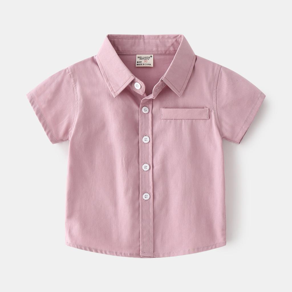 Summer Boys Cotton Short-sleeved Shirt Monochrome Lapel Design Casual Children's Short Sleeves