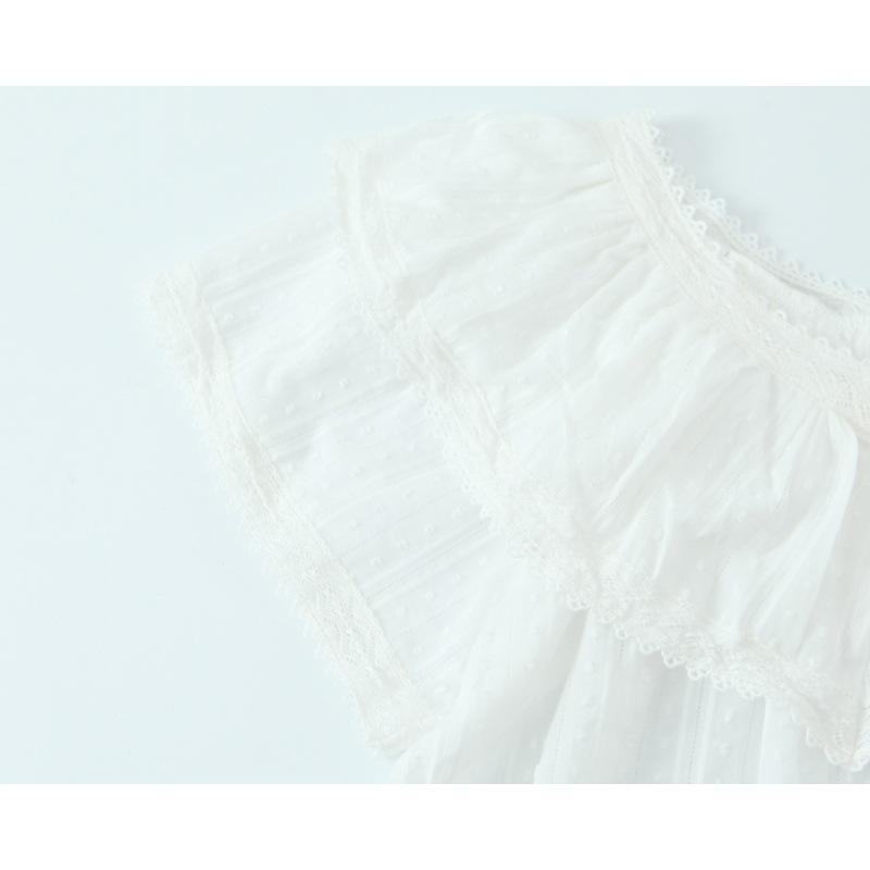 Timeless V-Neck Lace Trim French Ruffle Shirt – Sweet, Small, 2026 Style with Two Color Options, Short Sleeves