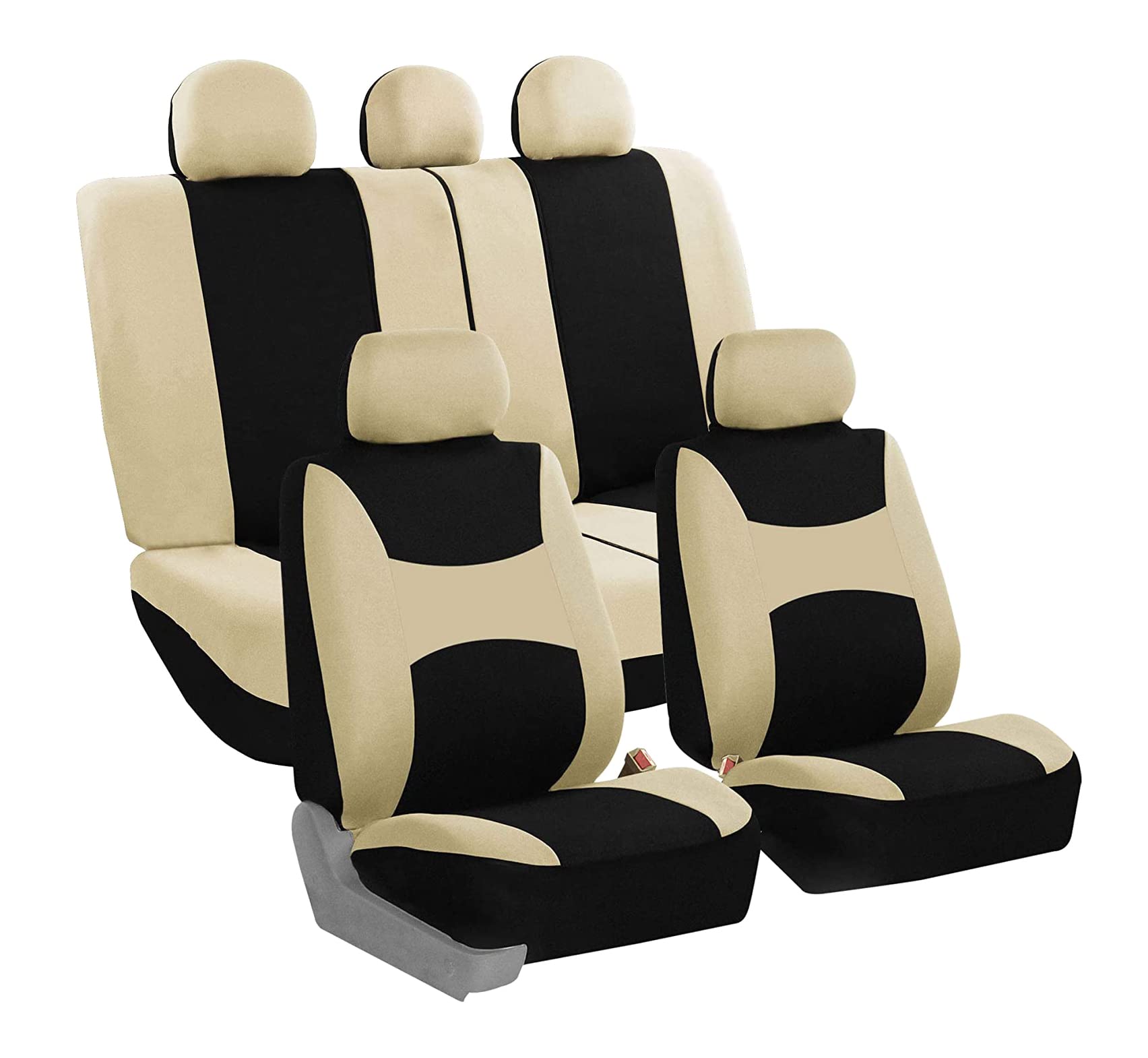 

Чехлы для сидений FH Group International бежево-черного цвета, полный комплект для легковых автомобилей, универсальные боковые подушки безопасности, совместимые с xx см, японский размер 81,28 4,06 101,6 бежевый