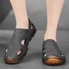Men Outdoor Hiking Sandals Handmade Flats Black Summer Roman Sandals Retro Wide Leather Beach Shoes Over Sized