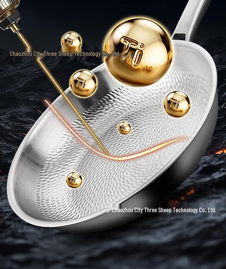 Titanium Dragon Scale Hammer Pattern Flat Bottom Wok with Square Handle, No Coating, Less Oil Smoke, Stainless Steel Steak Frying Pan.