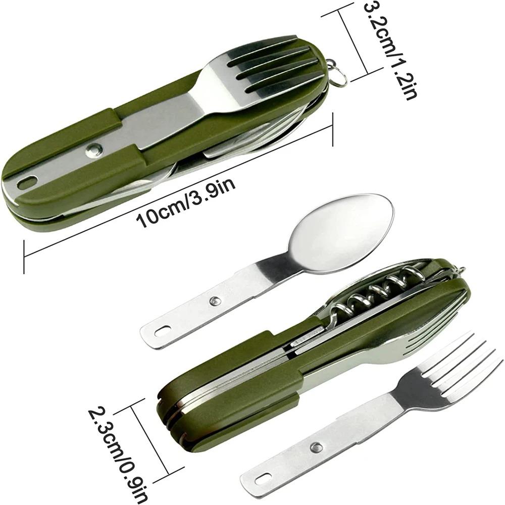 7 In 1 Multifunctional Outdoor Tableware Stainless Steel Foldable Fork Spoon Knife Picnic Camping Hiking Travelling Dinnerware