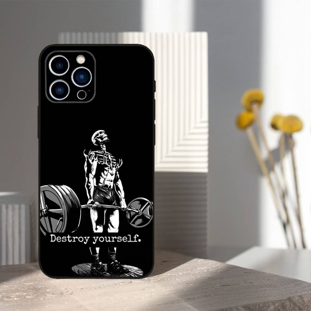 Fitness Art Bodybuilding Phone Case For iPhone 16,15,14,13,12,11 Plus,Pro Max,XS,X,XR,SE,Mini,8,7,Soft Silicone Black Cover