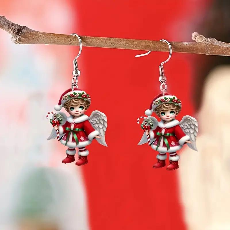 Cross-border new cartoon angel doll earrings flat acrylic Christmas pendant little angel earrings jewelry