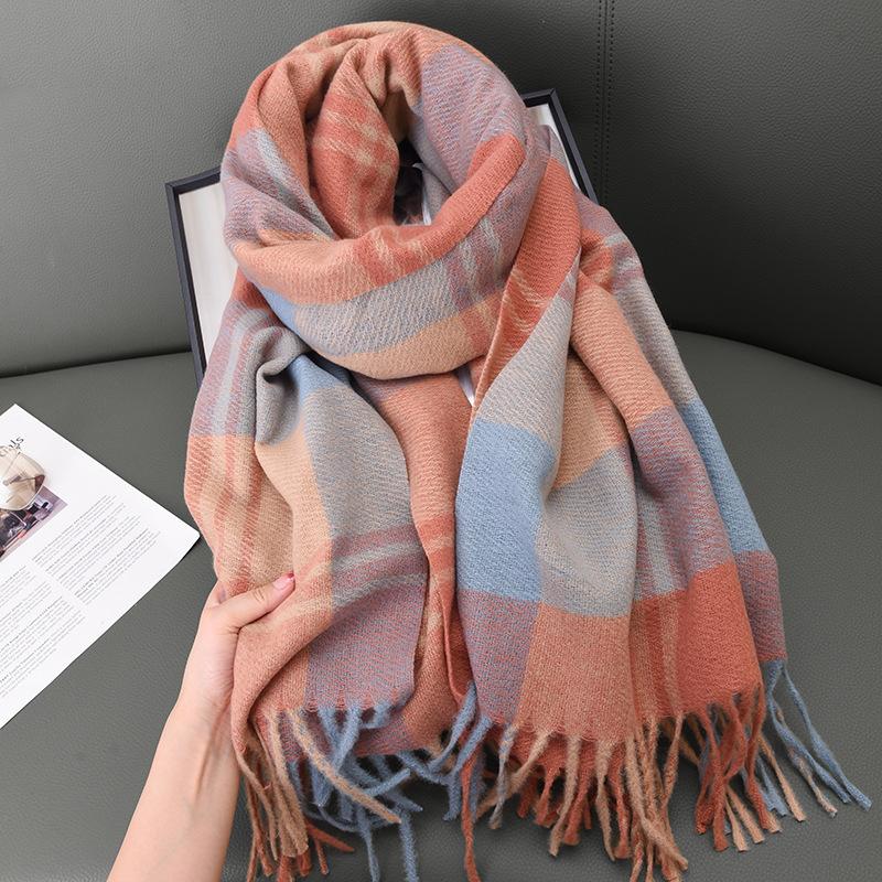 Autumn And Winter Cashmere Scarf Women'S Warm And Thickened Outer Shawl Striped Plaid Simple Scarf