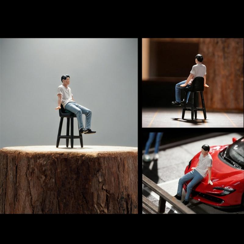 1/64 Scale Miniature Resin Sitting People Figurine Handcrafted With Detailed Painting For Home Decors And Model Displays
