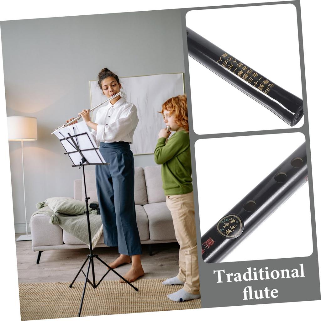 Abaodam Black Flute Woodwind Baroque for Adults and Traditional Chinese Flute with Ribbon Instrument, Antique-Style Flute, Style, Beginners, Black,