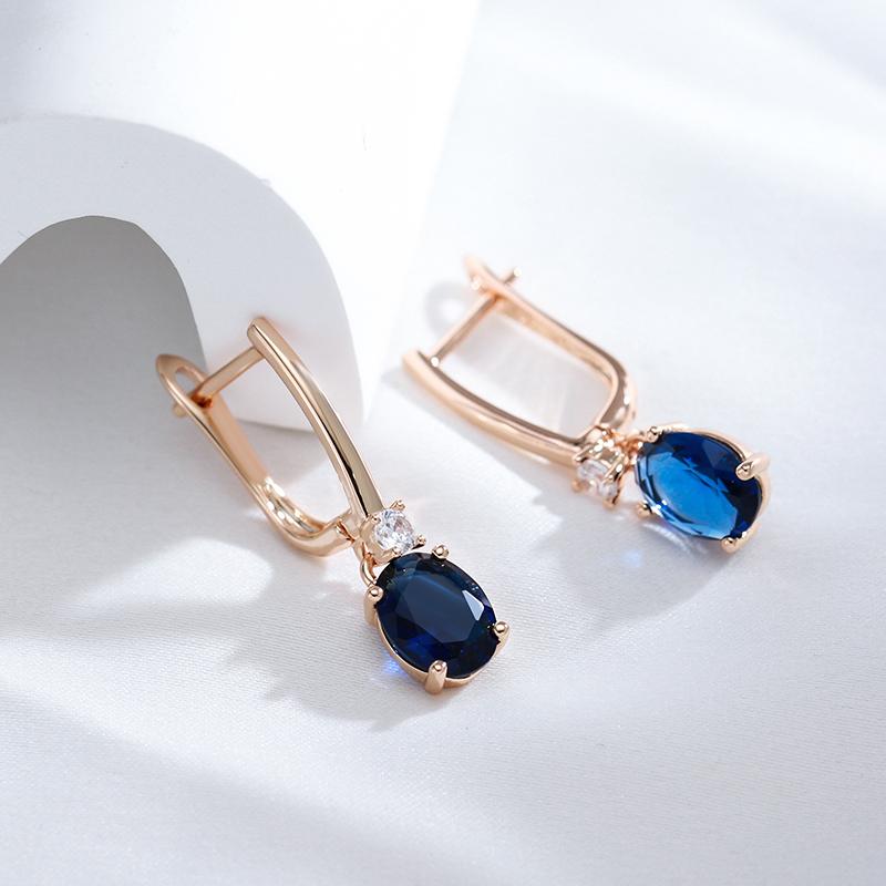 Oval Blue Zircon Dangle Earrings Gold Color Trendy Jewelry Women Luxury Accessories