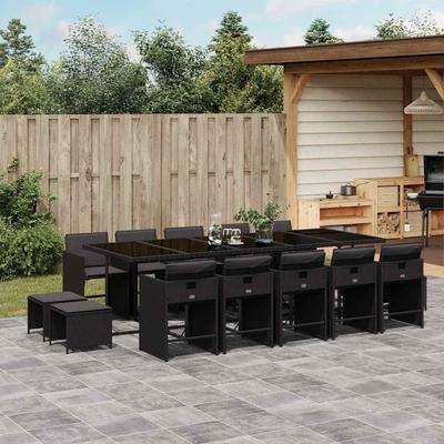 Vidaxl 15-Cz. Garden Furniture Set With Cushions, Pe Rattan, Black