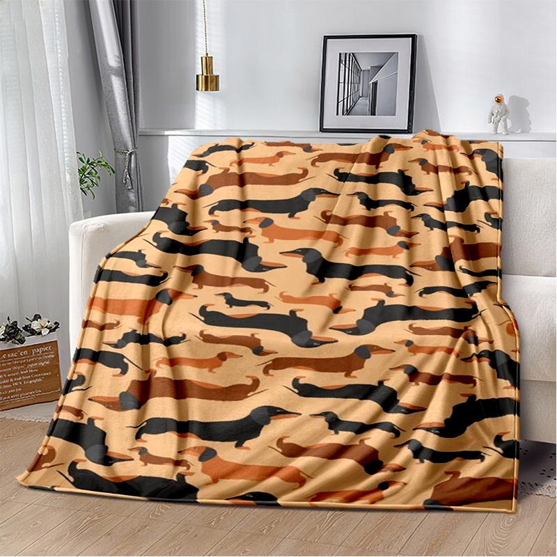 Dachshund Blanket Cute Black and Red Paws Printed Soft Flannel Blanket Warm Cozy Blanket for Teens Adults Kids