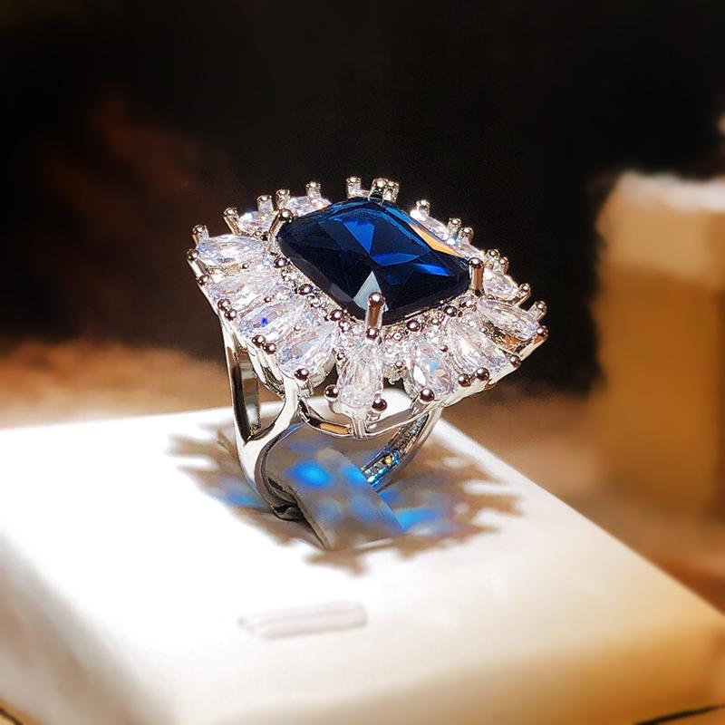 Anillos de Circonita Cúbica Azul/Blanco Brillante Plateado Para Mujer Boda Compromiso Fiesta Anillos Nobles Regalo de Aniversario Joyería