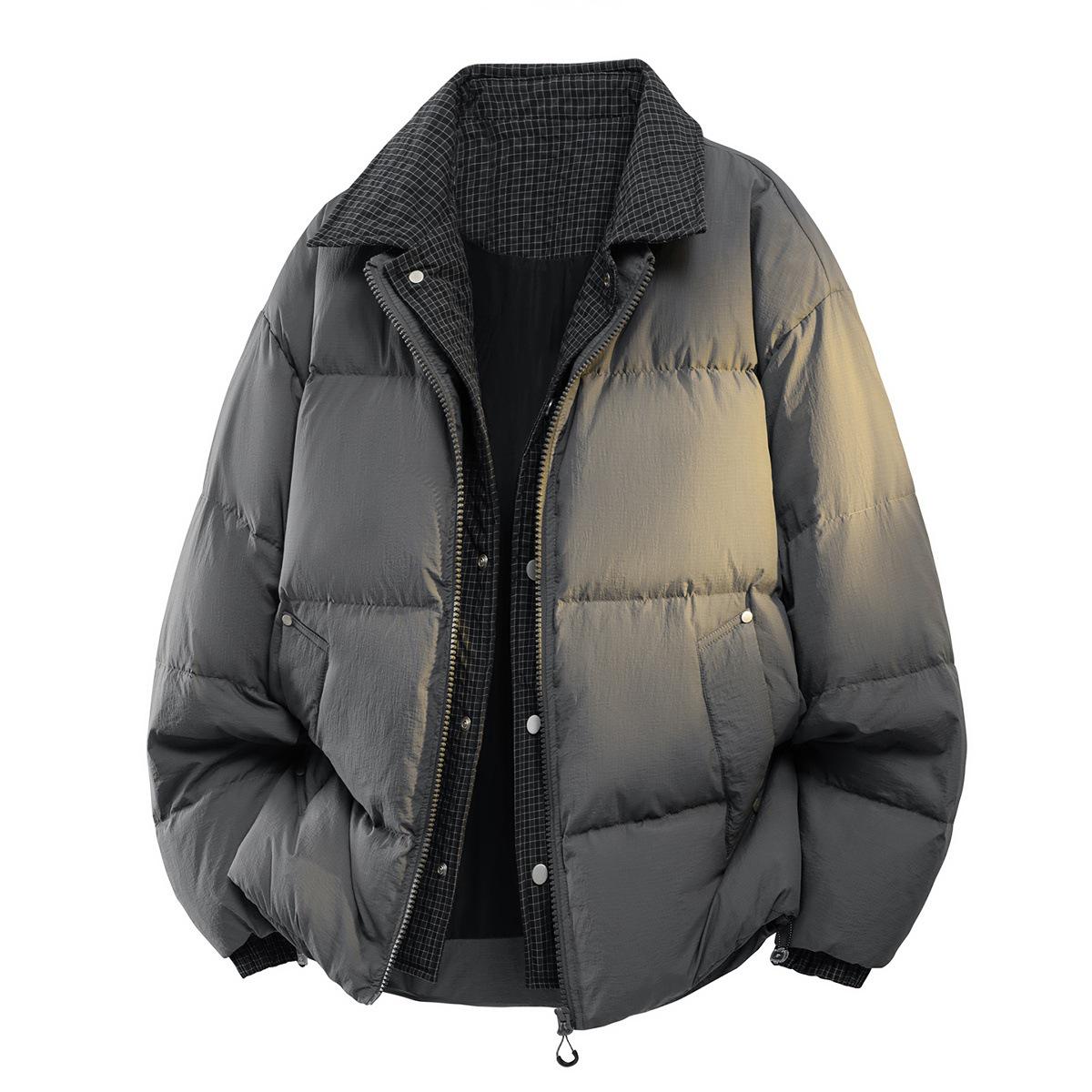 Men s Short Plaid Duck Down Jacket with Lapel in Old Money American Style M [105-130 kg]