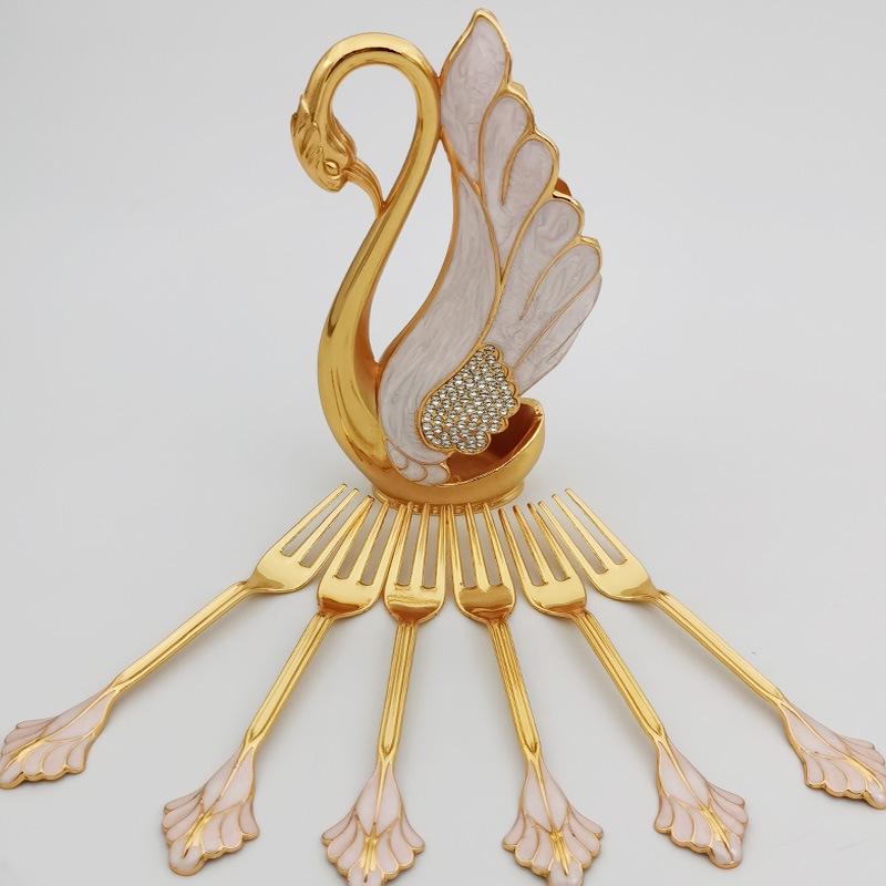 In-Stock European Style Swan Fruit Fork and Dessert Spoon Set