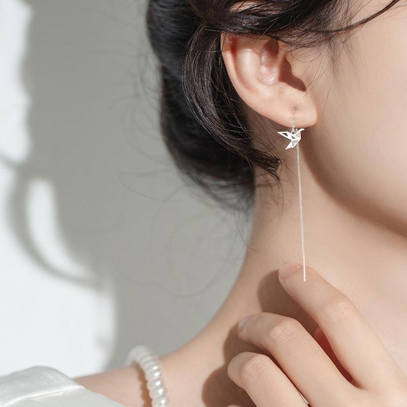 Diamond Sparkling Yixuan Origami Crane Ear Threader Popular Chain Element Design