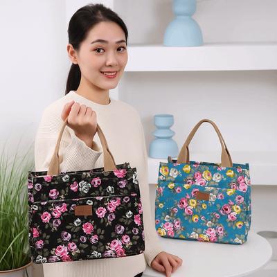 Large Capacity Floral Print Tote Bag Portable Canvas Lunch Bag Daily Use Mommy Bag  Travel
