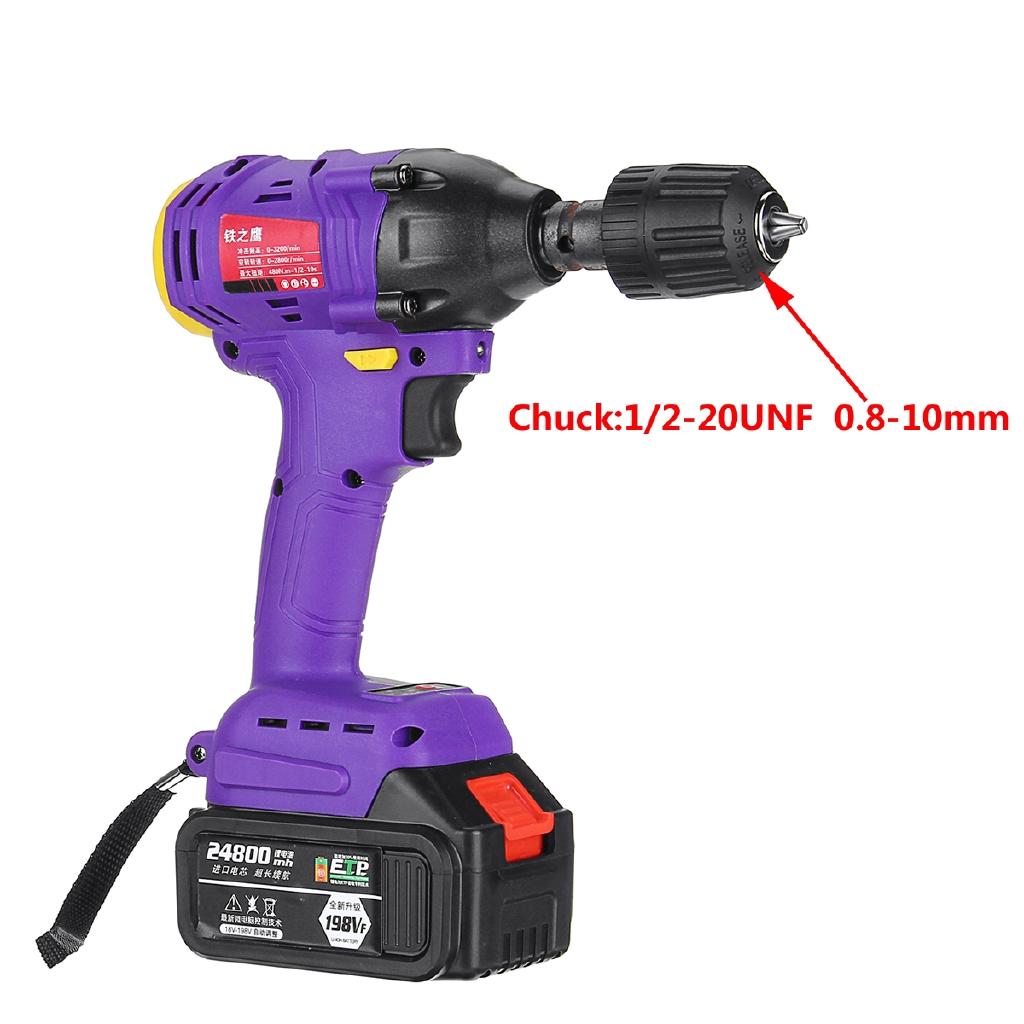 Brushless 24800mAh 480NM 2in1 Electric Drill &Impact Wrench Cordless High Torque