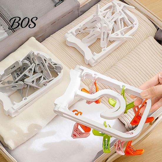 Plastic Clothing Clip Clothes Drying Rack with 12 Clips, Heavy Duty Rotatable Compact Solution Foldable Hanger, Anti-Slip Organizer for Underwear And