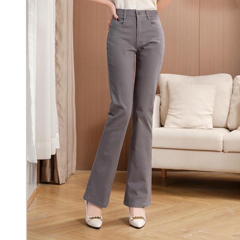 

Женские джинсы-буткат стрейч, расклешенные джинсы узкого кроя со средней посадкой, женские повседневные джинсы 38 темно-серого