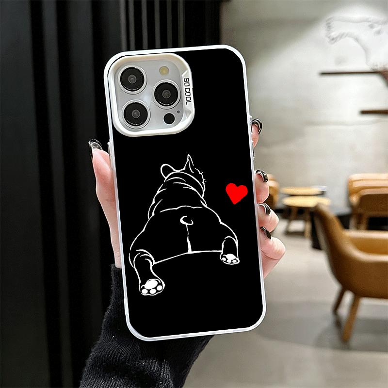 Französische Bulldogge Schwarz Design Weiche Handyhülle für iPhone 15 16 17 Pro Max 17Air 16E 14 Plus 13 12 Mini Stoßfeste Hülle Rückschale