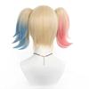 Harley Cosplay Wig Super Villain Doujin Halloween Pink Dyeing Gradient Ponytails Heat Resistant Synthetic Hair Wigs + Wig Cap