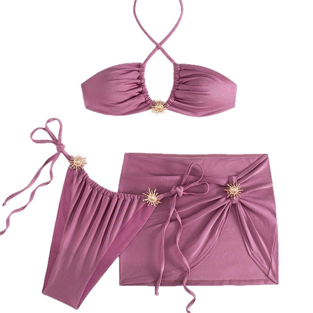 Swimsuit European And American New Swimsuit Three-Piece Set Solid Color Sexy Split Swimsuit Bikini Female Bikini