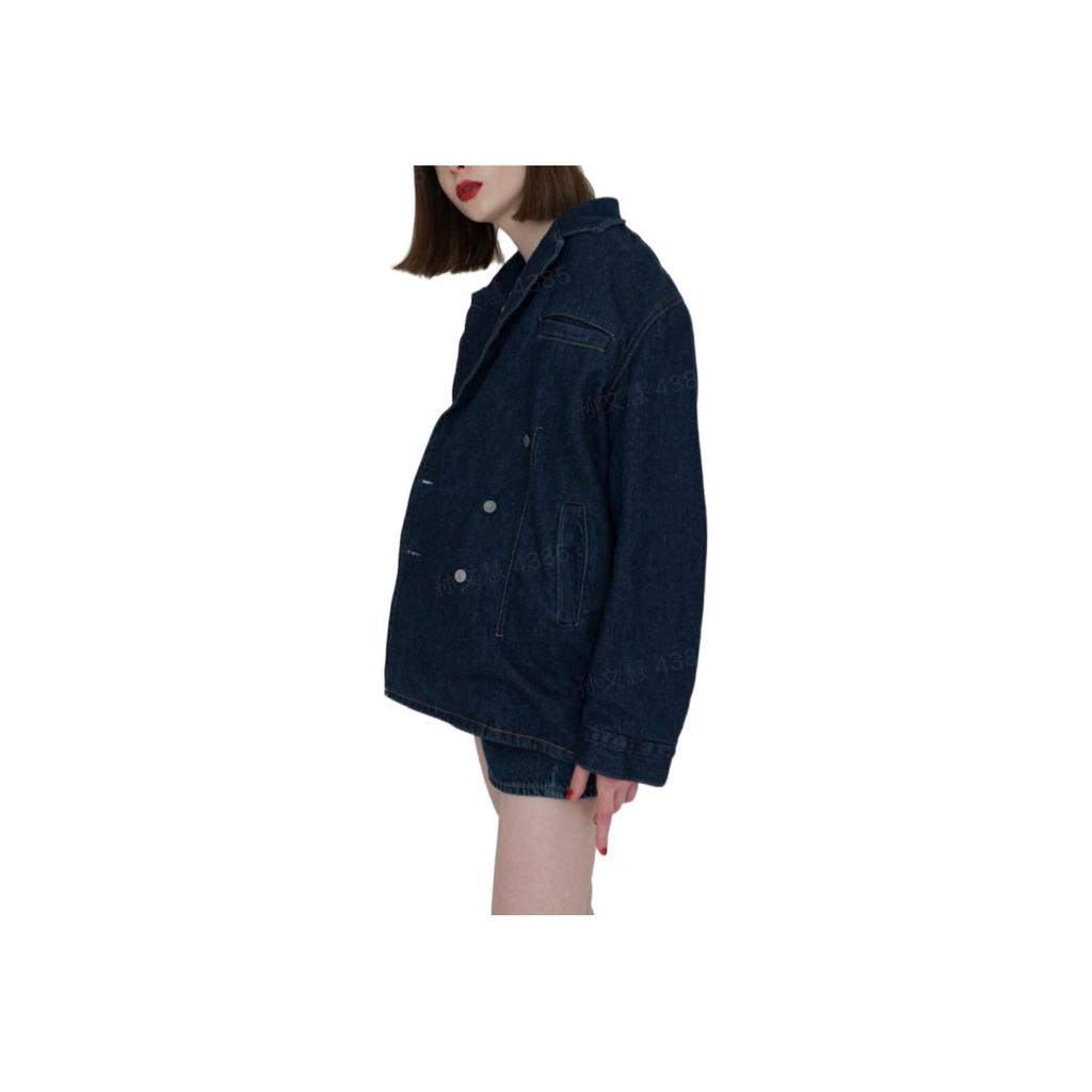 Levis X Ganni Solid Color Double-Breasted Denim Jacket Women jackets Blue 87481-0000