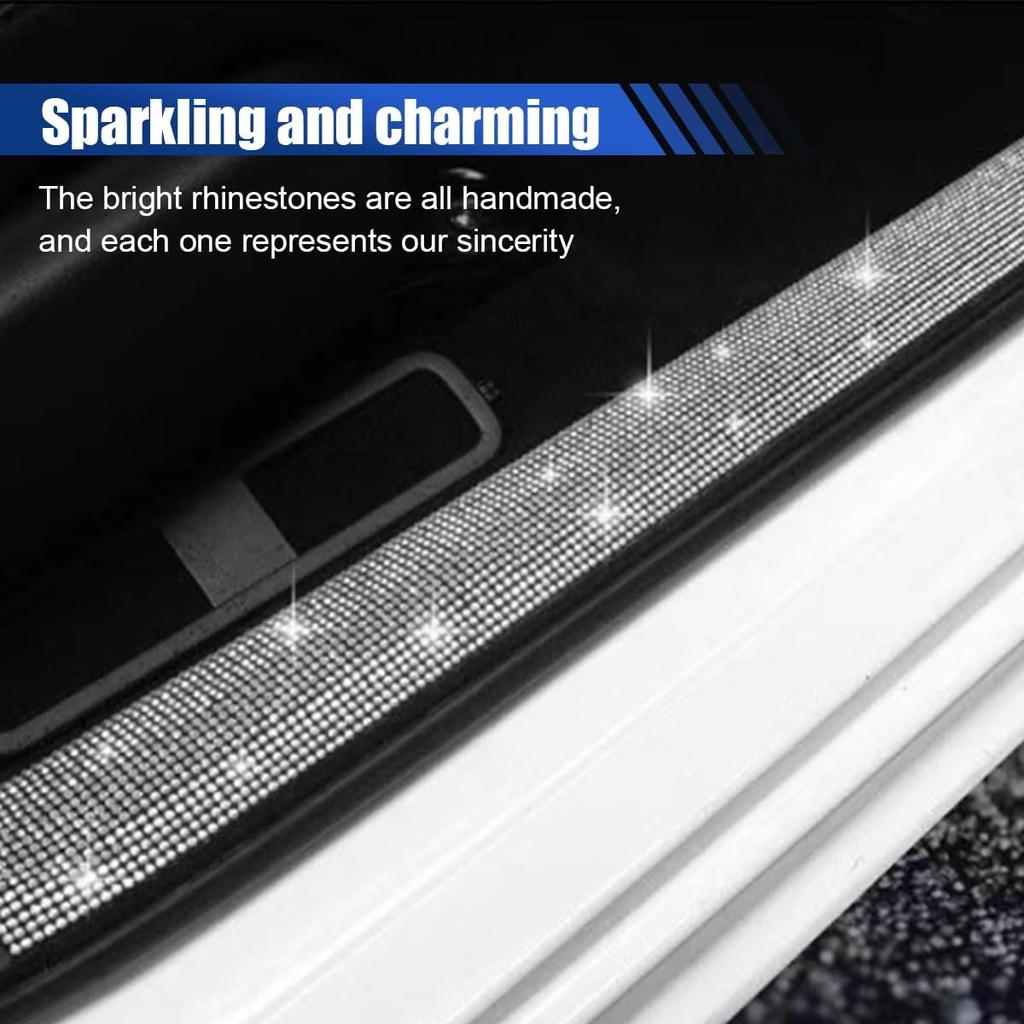 2PCS Car Door Edge Entry Guard, Bling Rhinestone Car Anti-Collision Adhesive Sticker Strip, Door Sill Strip for Rear Bumper Car SUV, Threshold