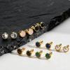 Minimalist Natural Stone Stud Earrings for Men Women,Gold Plated Stainless Steel Round Stud Earrings,Anti Allergy Earrings Gift