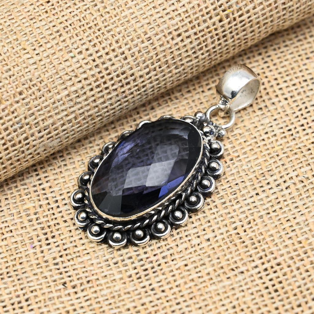 Spectacular Iolite Gemstone Handmade 925 Solid Sterling Silver Jewelry Superb Pendant For Women