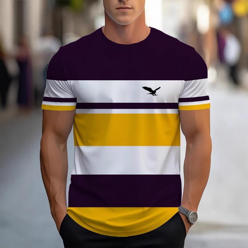 T-shirt 3D Digital Printed Striped Men's Casual Comfortable Loose Short Sleeved Shirt