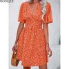 MODIQUE 2025 Summer New Women's Sexy Casual Floral Printing Ruffles Elastic Waist Short Dress Ladies X-Line Hot Batwing Sleeve V-Neck Dress