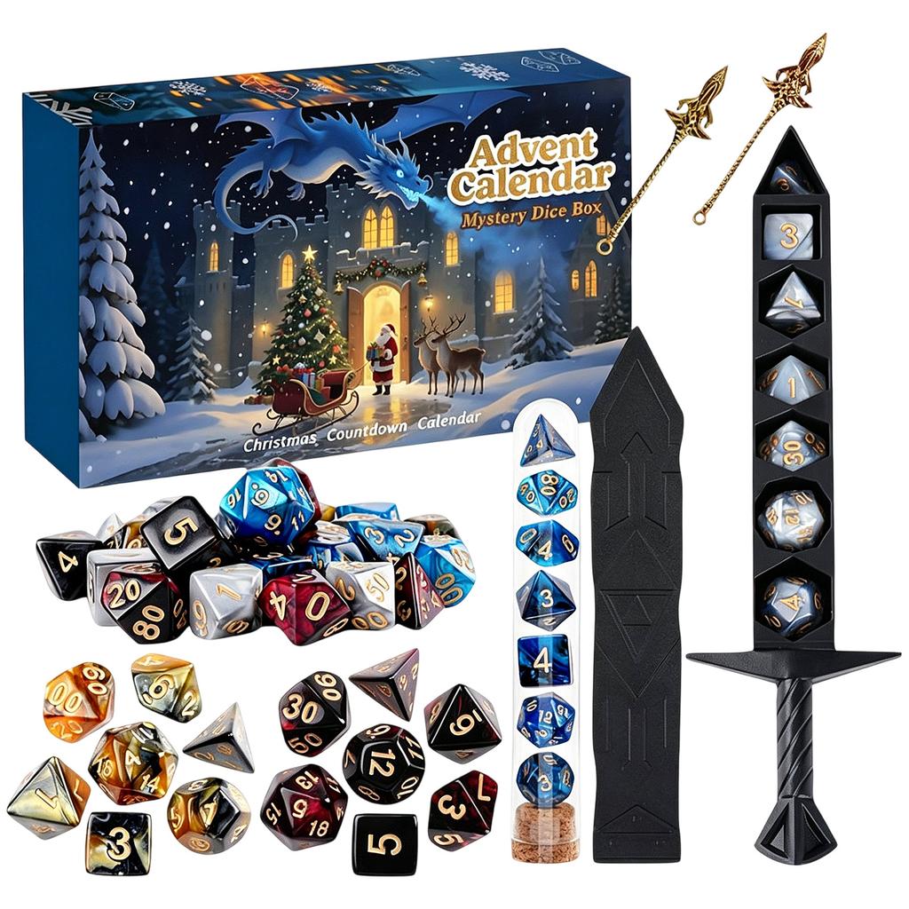 Würfel-Adventskalender mit polyedrischem Würfelset für Tabletop-Rollenspiele, Rollenspiele, Brettspiele - Tage der Würfel