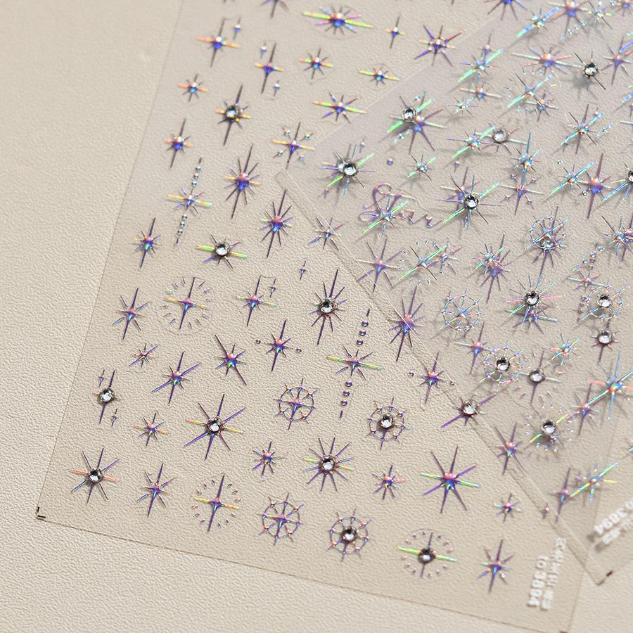 5D Bronzing Star Nail Art Stickers 1pcs Luxury Diamond Gold Sliver Laser Pentacle Self Adhesive Nail Decorations Slider Decals