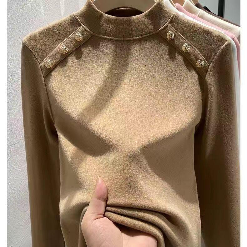 Women's Plush High-Neck Base Layer Top - Thickened, Warm, Stylish Innerwear for Autumn/Winter