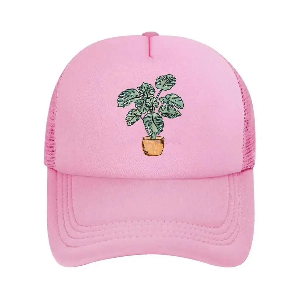 Watercolor potted monstera plant Sticker Mesh Baseball Cap