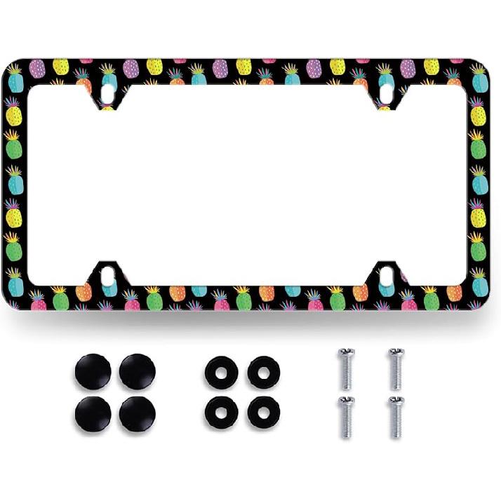 Hibiscus License Plate Frame Beautiful Tropical Flowers Floral License Plate Holder Colorful Stainless Steel Auto Parts Funny License Plate