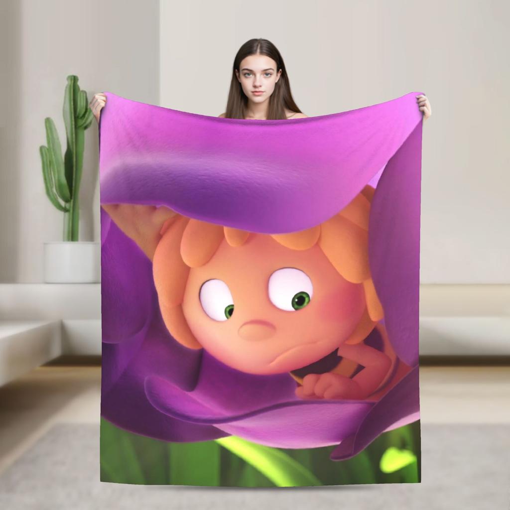 Maya The Bee With Flowers Cartoon Throw Blanket for Couch  Fuzzy Soft Plush Blanket 50x60 Inches Multiple Sizes Bedspreads