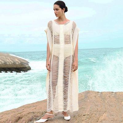 2024 Nova Chegada Biquíni Cover-ups Túnica de Renda Branca Sexy Decote em V Plus Size Vestido de Verão Feminino Praia Roupa de Banho Cover Up