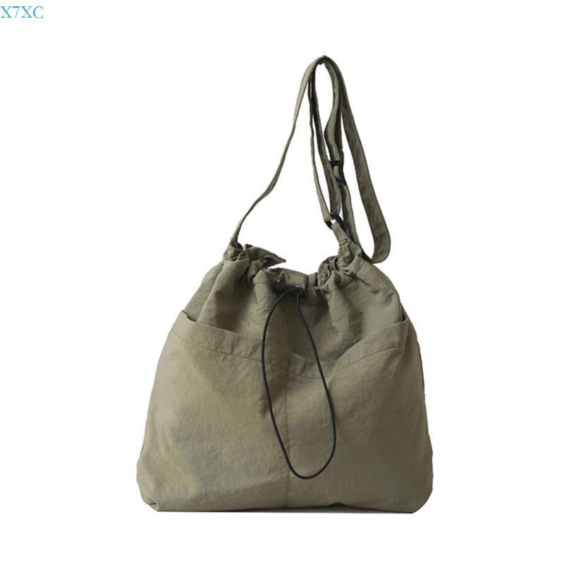 

X7XC Canvas Large Capacity Adjustable Shoulder Bag for Casual Travel Color Lightweight Drawstrings Crossbody Bag Purse зелёный