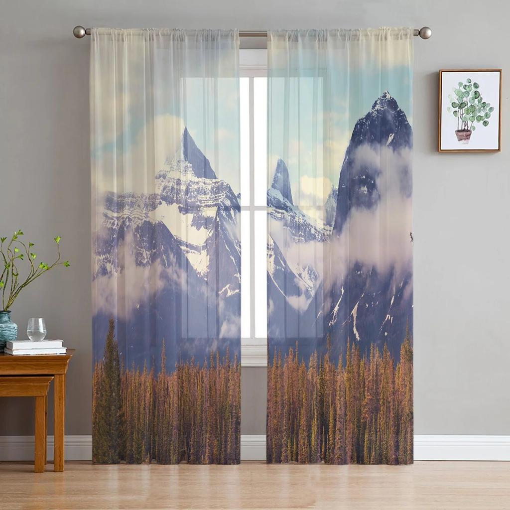 Mountain Pine Woods Sun Tulle Curtains For Bedroom Modern Voile Curtains Home Decoration Window Curtains