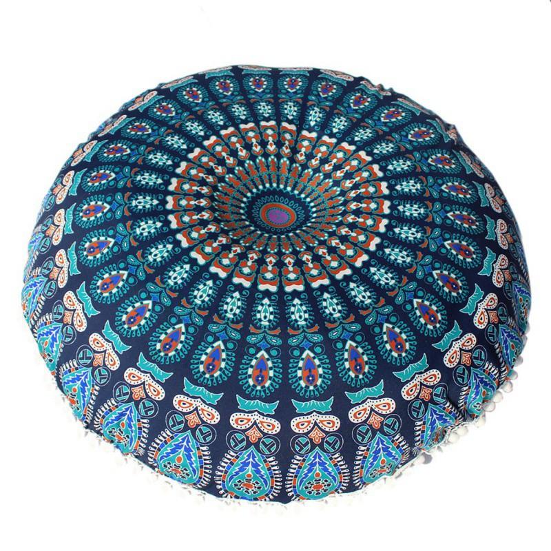 43*43CM Round Indian Mandala Pattern Pillowcase Bohemian Cushion Cover Boho Floor Cushion Pillows Cover Case
