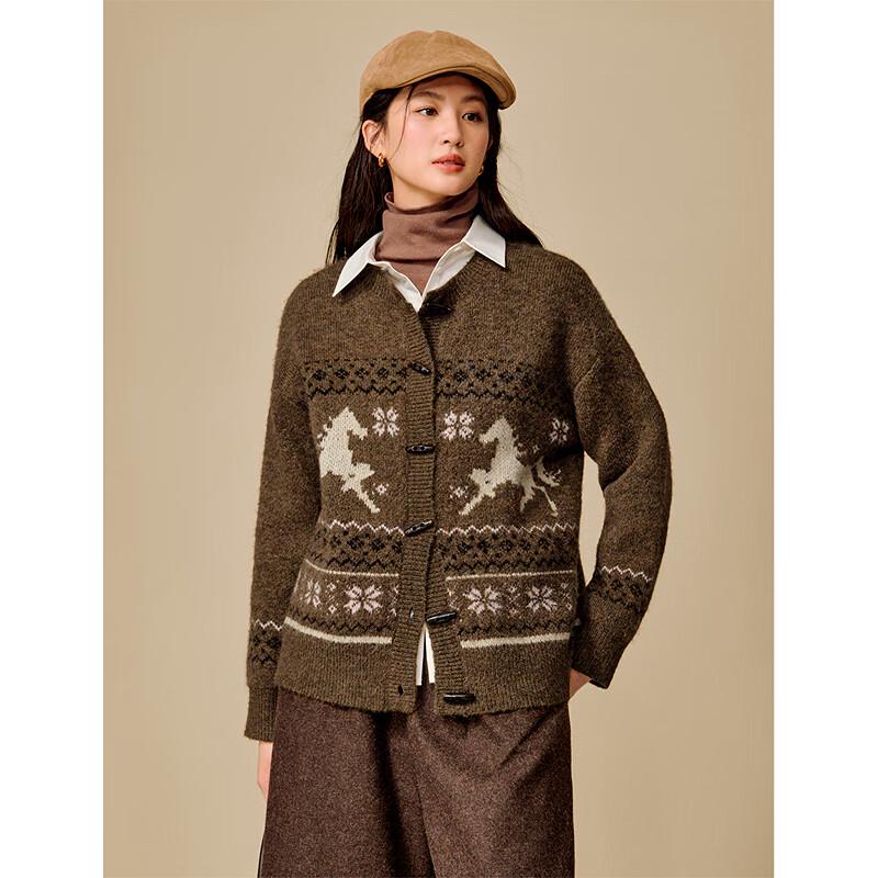 INMAN Women's Fair Isle Jacquard Cardigan Sweater