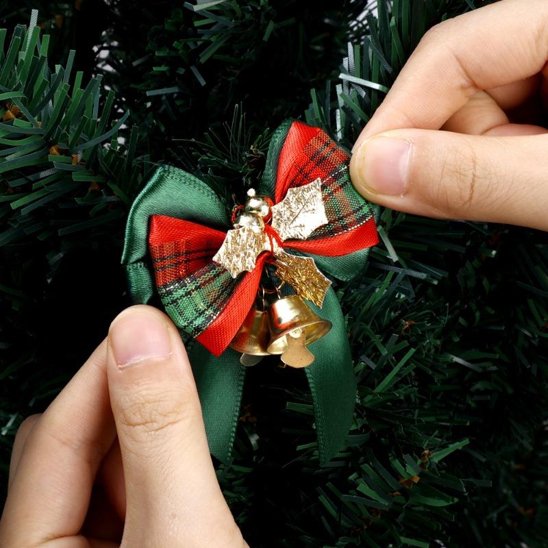 5/1Pcs Christmas Bows with Bells Mini Christmas Bowknot DIY Craft Gift Ornaments Xmas Tree Hanging Decor New Year Home Decor