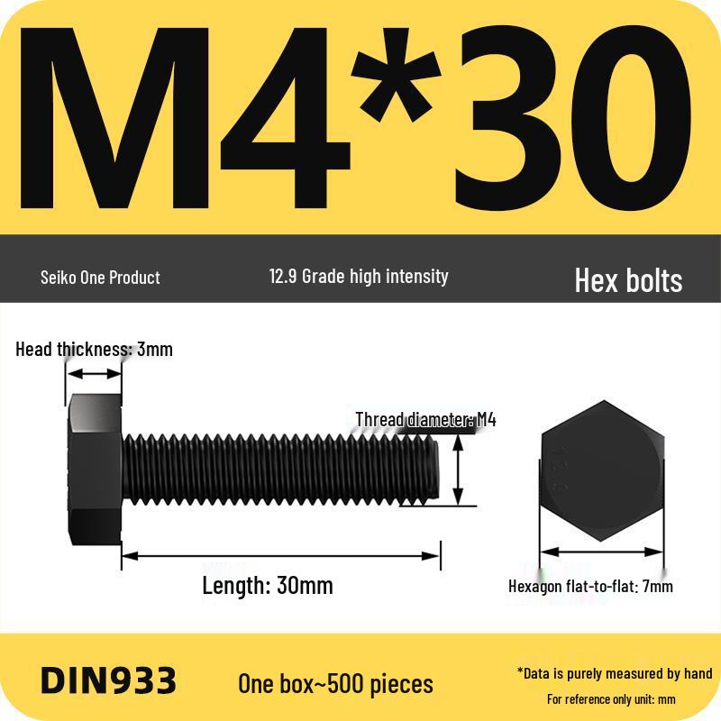 High Strength Class 12.9 Hex Bolt Set: M4-M16 Sizes